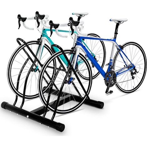 COSTWAY Soporte para 2 Bicicletas para Pared o Suelo Ciclismo Aparcamiento Metal Color Negro (1/5)