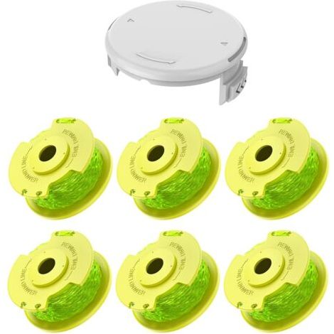 7 Pack Bobine Fil Coupe Bordure remplacements pour Ryobi One + AC14RL3A 18v 24v 40v Coupe Bordures, Bobine Ø 2mm, Longueur 3,3m (6 Fil Coupe Bordure,2 Couvercle) (1/4)