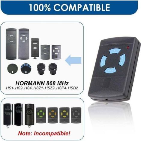 Télécommande Porte Garage - 868 MHz - 4 Boutons Tactiles - Compatible Systèmes HSM4 HSM2 HS1 HS2 HS4 HSP4 HSD2 Tubauto HS4 - 1 Pièce (1/4)