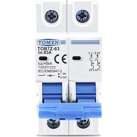 2-poliger DC 1000V Solar-Mini-Leistungsschalter 3A, 6A, 10A, 16A, 20A, 25A, 32A, 40A, 50A, 63A DC für Photovoltaikanlagen (1/4)
