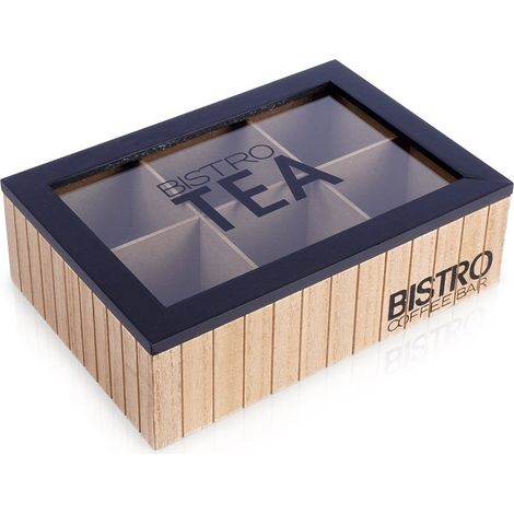 Tea bag storage with 6 compartments and aroma preserving lid