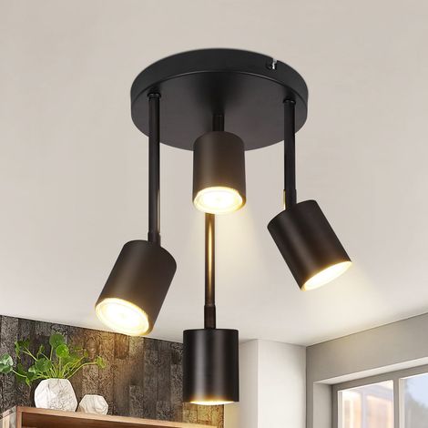 Plafoniera Nera - GBLY Faretto da Soffitto 4 Lampadine LED GU10 Orientabili Lampada da Cucina Faretti da Soffitto a 350° Lampada da Corridoio Faretto (Senza Lampadina)