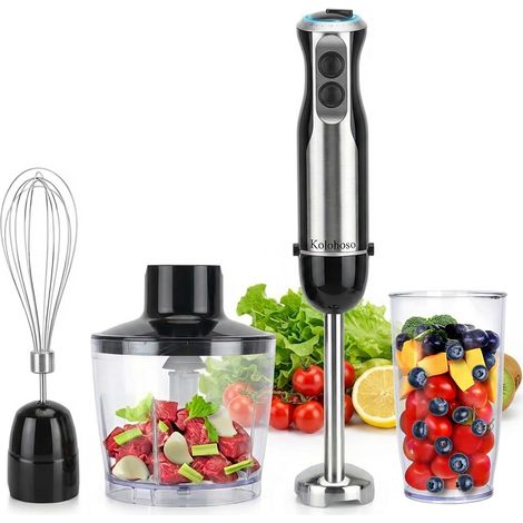 Mixeur Plongeant 1500W, 4 en 1 Mixer Plongeur acier 4 Lames en Acier Inoxydable 304, Mixeur Blender avec 20 Vitesses Mixeur Plongeur avec Fouet, Hachoir, Récipient Doseur, Sans BPA (1/5)