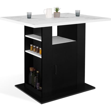 Idmarket – Îlot central 110 cm effet marbre noir – Meuble bar avec rangements – Plateau 110 x 80 cm – Structure robuste en panneaux de particules (1/5)