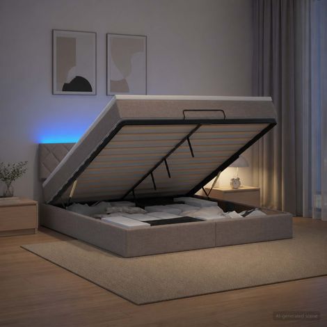 Lit coffre avec matelas et LED Taupe 140 x 190 cm Tissu (1/5)