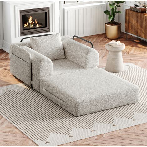 Canapé convertible 2 en 1 en chenille kaki, fauteuil modulaire 1 place avec rangement accoudoir (1/5)
