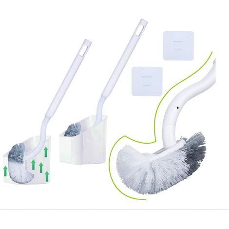 2Pack Brosse Toilette et Support, Brosse WC Salle de Bain et WC à Manche Long Plastique, Balayette WC avec des Poils Solides pour Le Ménage des Toilettes, Nettoyage en Profondeur (1/5)