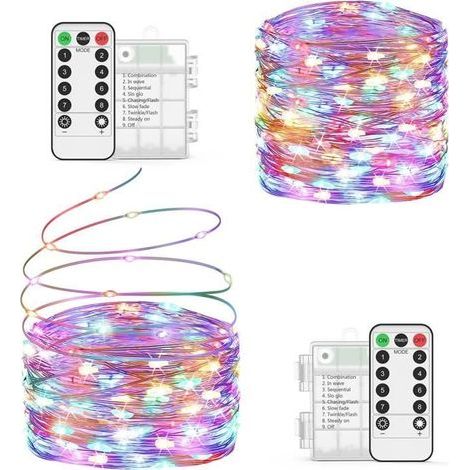 (Mehrfarbig) Batteriebetriebene Lichterkette 2 x 10 m / 200 LEDs, wasserdicht (IP65), für Innen- und Außendekoration, Weihnachten, Hochzeiten, Partys (1/4)