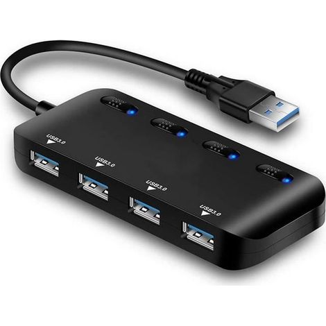 Hub USB 3.0 Multiprise, Multi 4 Ports USB Multiple Ultra Fin avec Voyants de Commutateurs d\'alimentation IndividuelsC (1/4)