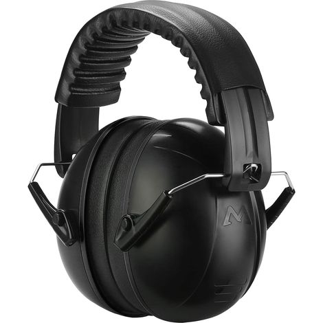 Casque Anti Bruit Pliable Réglable Confortable, avec Une Atténuation de SNR 34dB, Serre-tête Souple pour Milieu Bruyant ou Stressant, pour Adulte Enfant- Tout Noir (1/5)