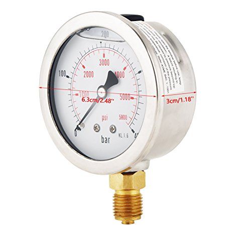 Mètre de jauge de pression hydraulique, 0-400BAR Mètre de jauge de pression hydraulique à cadran 0-5800PSI G1/4 63mmmanometer ldruck 400 bar manometer ldruck 400 bar+manometre 400 bar 1/4 (1/5)