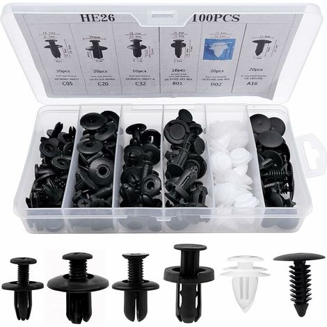 100Pcs Plastic Rivet Clips, Car Clips Bumper Fasteners Rivet Clips, Plastic Rivets Protective Fastener with Different Shapes and Sizes (1/5)