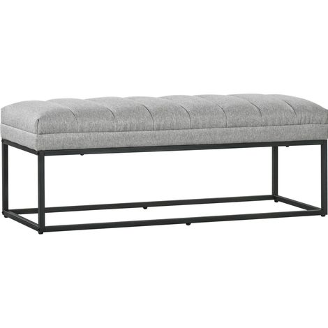 Banco tapizado efecto lino gris claro 120 x 44 x 45,5 cm MODENUIT (1/5)