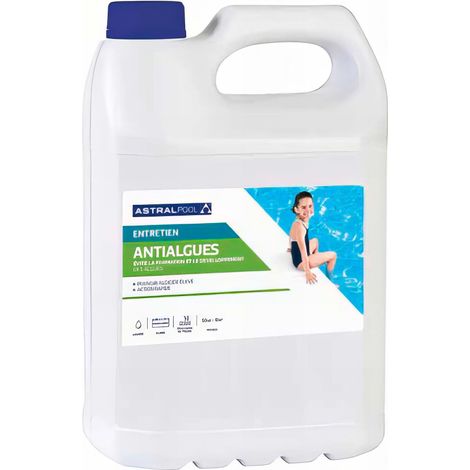 Astralpool – Anti algues liquide 5L – Algicide préventif pour piscine – Évite la formation d'algues et bactéries – Ne pas utiliser avec filtre à diatomée