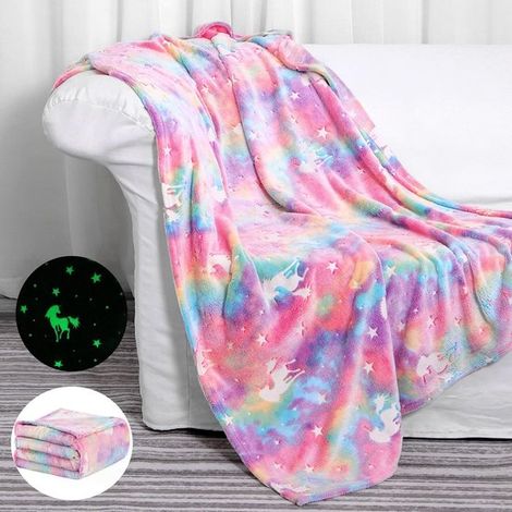 Couverture Glow in the Dark - Thème Licorne pour Filles - Couverture Enfant Douce 130x150 cm - Cadeau pour 2-10 Ans - Pour Nol et Anniversaire (1/5)