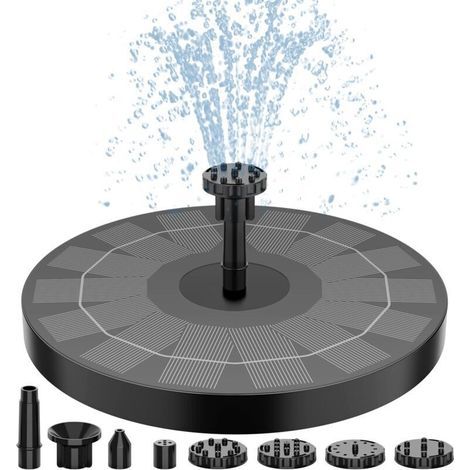 Pompe de fontaine solaire 2,5 W pour bain d’oiseaux – 8 buses réglables, hauteur 17 cm, idéale jardin, étang ou piscine (1/4)