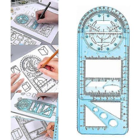 Règle géométrique multifonctionnelle, règle de dessin mathématique, gabarit de dessin géométrique, règles de mesure pour étudiants et bureaux scolaires (1/5)