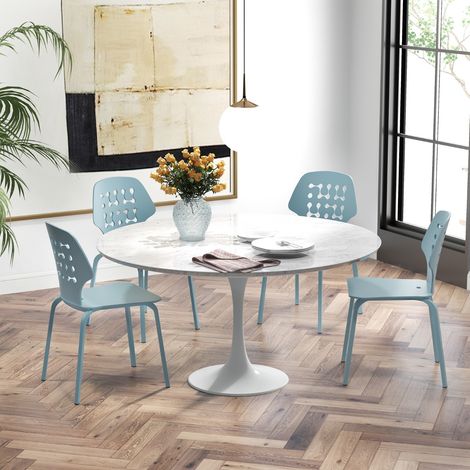 Lot de 4 Chaises de Salle à Manger en Métal Moderne Dossier Creux Empilables Bleu CWXT2536 DESIGN IN (1/3)