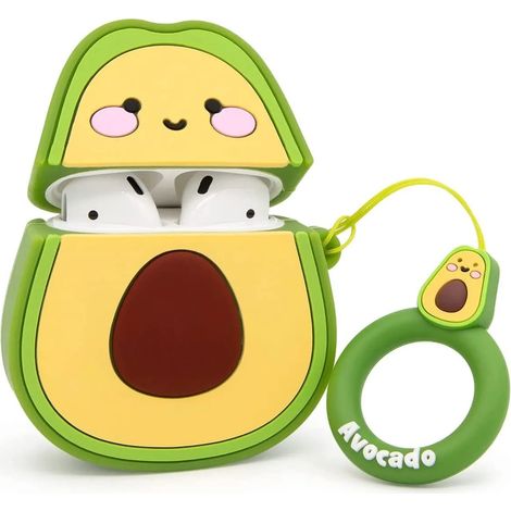 1 Étui de protection en silicone pour AirPods, motif avocat, avec anneau porte-clés, compatible modèles 1 et 2 (1/5)