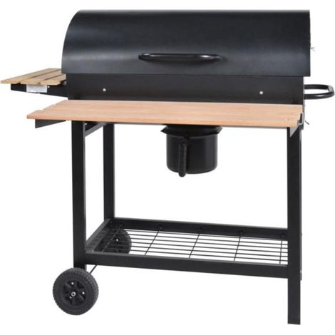 Barbecue Supergrill 70 charbon/bois – Structure métallique – Cuve en acier laqué noir – Grilles 71x37,5 cm et 72,5x19,5 cm – Hauteur 110 cm – Habitex (1/5)