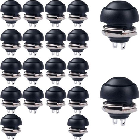 Black 20pcs 12mm Mini Momentary Push Button Switch, Waterproof Push Button, 1A 250VAC / 3A 125VAC Round Push Button Switch, for Raspberry Pi DIY