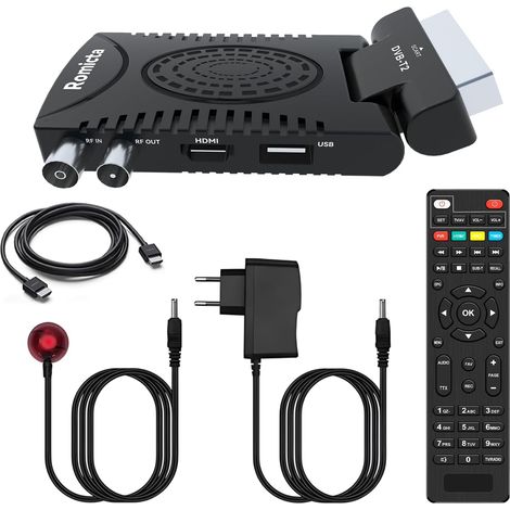 Décodeur TNT HD 2025 - DVB-T2 H.265 HEVC FTA Full HD PVR, USB, HDMI, SCART, Tuner TV numérique terrestre, récepteur numérique Haute définition Full HD 1080p, télécommande Universelle 2 en 1 (1/5)