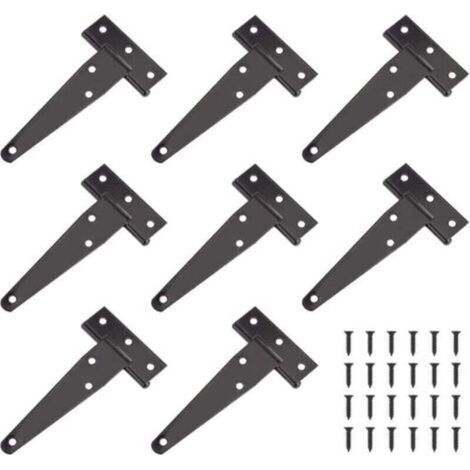 Heavy Door Hinge, 4 Inch Door Hinge, Black T Hinge, Stainless Steel Flat Hinge Iron Door Hinges Heavy Duty Hinges for Doors, Windows, Garden Sheds,8pcs (1/4)