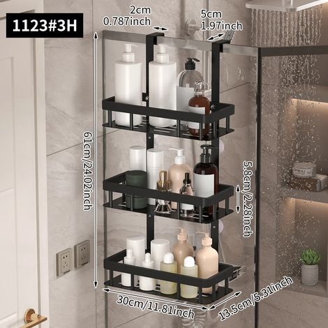 (1123-3H) Étagère murale à trois niveaux pour salle de bain, étagère de porte, étagère pour gel douche, étagère de rangement pour produits de douche (1/5)
