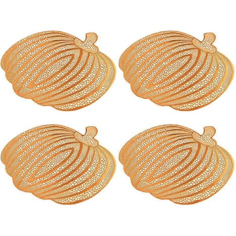 Lot de 4 sets de table en forme de citrouille, sets de table automnaux, sets de table creux-36.00X36.00X0.20CM-Golden (1/3)