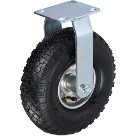 Roulette Fixe - Roue Pneumatique 3.00-4 - Plaque Acier - Charge Max 120 Kg - Pour Chariots Et Palettes - 1 Pièce (1/5)