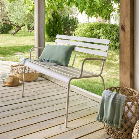 Hesperide – Banc de jardin 2 places en acier traité époxy – Design vintage avec accoudoirs – Léger et empilable – Pour espaces extérieurs