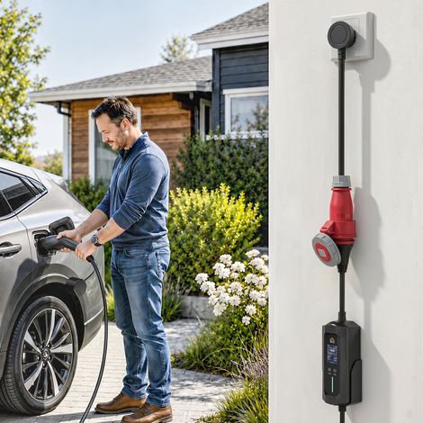 Boîtier mural mobile 11 kW 8 m Type 2 CEE 6-16 A vers Type 2 IP65 pour VE/PHEV (1/5)