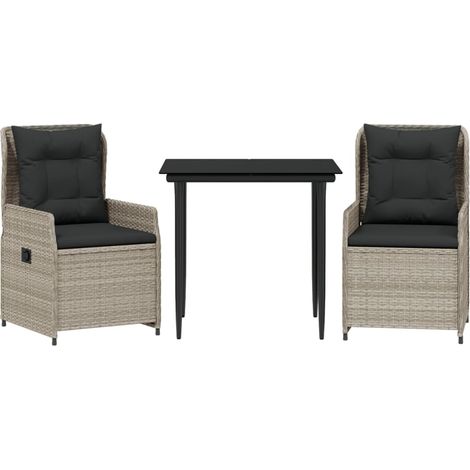 Maison Exclusive - Ensemble à manger de jardin 3pcs coussins gris clair poly rotin (1/5)