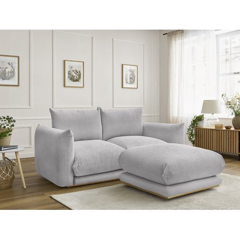 BOBOCHIC - Canapé droit fixe 2 places ERNEST tissu velours côtelé avec pouf Gris clair (1/5)