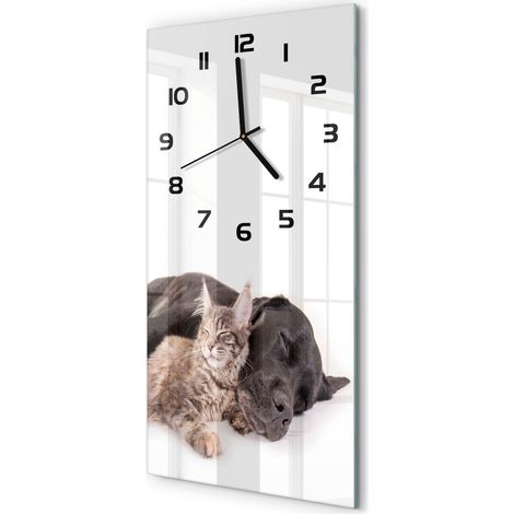 Horloge Murale Rectangulaire Verticale Composition Verticale Moderne Chien et chat 30x60 cm (1/5)