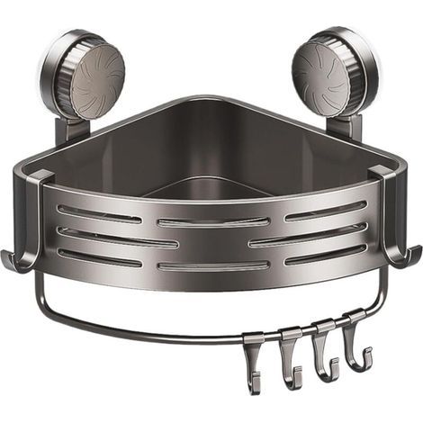 Estante esquinero triangular con ventosas, desmontable, inoxidable, de gran capacidad, para baño. (1/4)