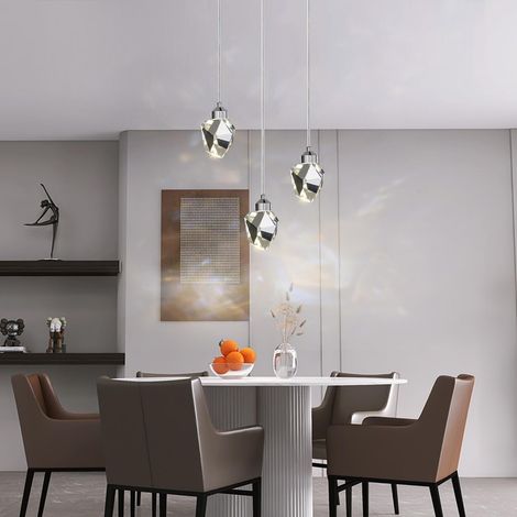 Suspension En Cristal Moderne, Suspension En Cristal LED 3 Couleurs, Pour îlot De Cuisine Chambre Salon éclairage De Salle à Manger (Silver, 3-Head) (1/5)