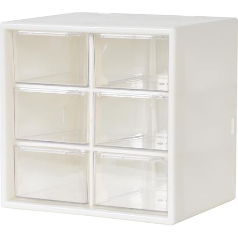 Caja de almacenamiento blanca con 6 cajones, 12 x 12 x 10 cm – ideal para joyas, cuentas, tornillos u objetos pequeños.