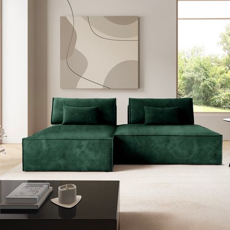 Canapé d'angle réversible modulable et convertible Georgia Vert sapin (1/5)