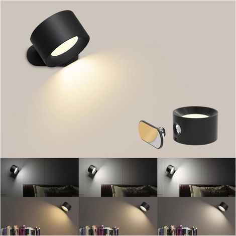 Applique LED avec lumière réglable à 360°, 3 niveaux de luminosité, commande tactile, applique murale, 1 pièce, noir (1/5)