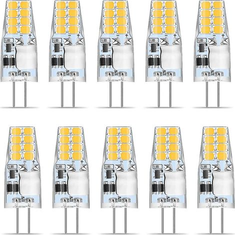 Ampoule LED G4 blanc chaud, lot de 10, 12 V, 3 W, blanc chaud 3000 K, 16 LED SMD 2835, remplace une ampoule halogène de 35 W, sans scintillement, ampoule incandescente G4, 350 lumens, angle de diffusi (1/5)
