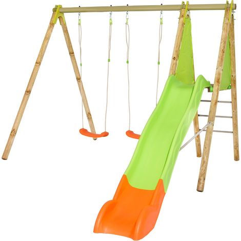 Balançoire en bois poutre métal 2,30 m Techwood ARROBA - 4 enfants