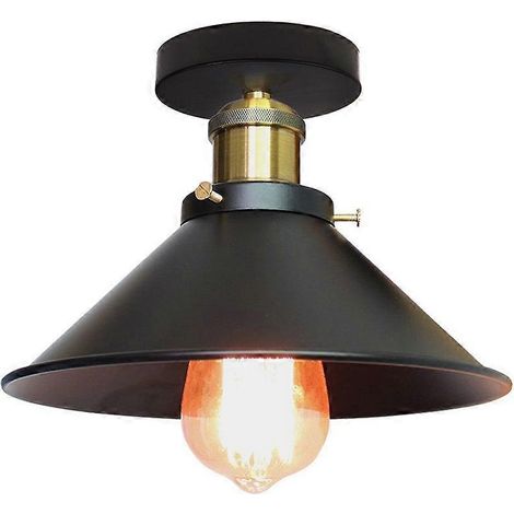 Plafonnier design 22 cm, lustre rétro industriel en métal E27, noir - noir (1/4)