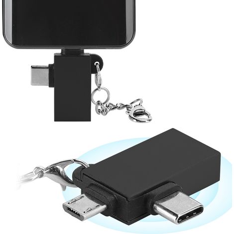 Adaptateur USB-C vers USB 3.0 OTG Double Fonction, Câble de Conversion pour Smartphones Android (Noir avec Sangle)