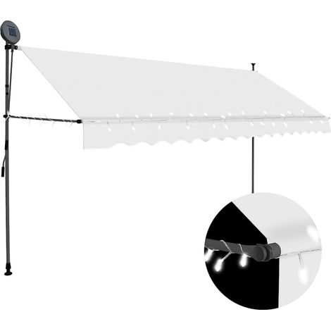 Store banne rétractable, à commande manuelle avec éclairage LED, 350 cm, crème