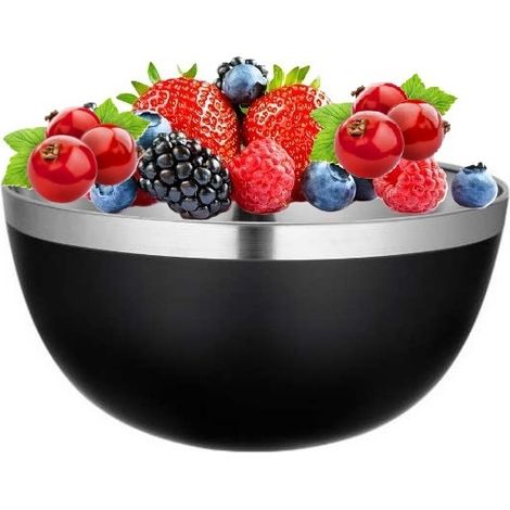 Ciotola in acciaio inox, insalatiera alta per frutta e verdura, nero opaco, 19 cm, 2 litri, 2000 ml (1/3)