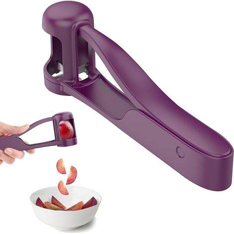 Lama tagliafrutta e verdura per bambini piccoli, affettatrice per frutta, strumento taglia pomodori e fragole, taglia uva per insalata di frutta, gadget da cucina in acciaio inossidabile (viola) (1/5)