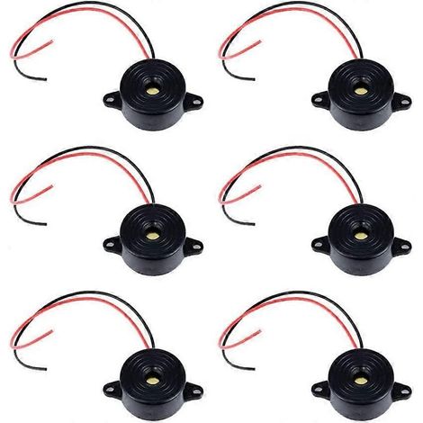 Lot de 6 avertisseurs sonores électroniques : Alimentation : 3-24 V CC  Niveau sonore : 85 dB  Fonctionnement : Continu/Intermittent  Couleur : Noir (1/4)