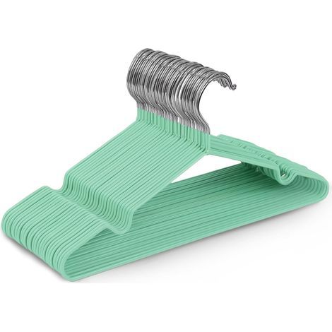 Set di 20 appendini in metallo rivestiti di gomma verde menta di alta qualità, 30 x 17 x 0,35 cm, salvaspazio, adatti per armadi (1/5)