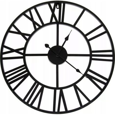 Horloge murale, style vintage, métal, 3D, 50 cm, noire (1/5)